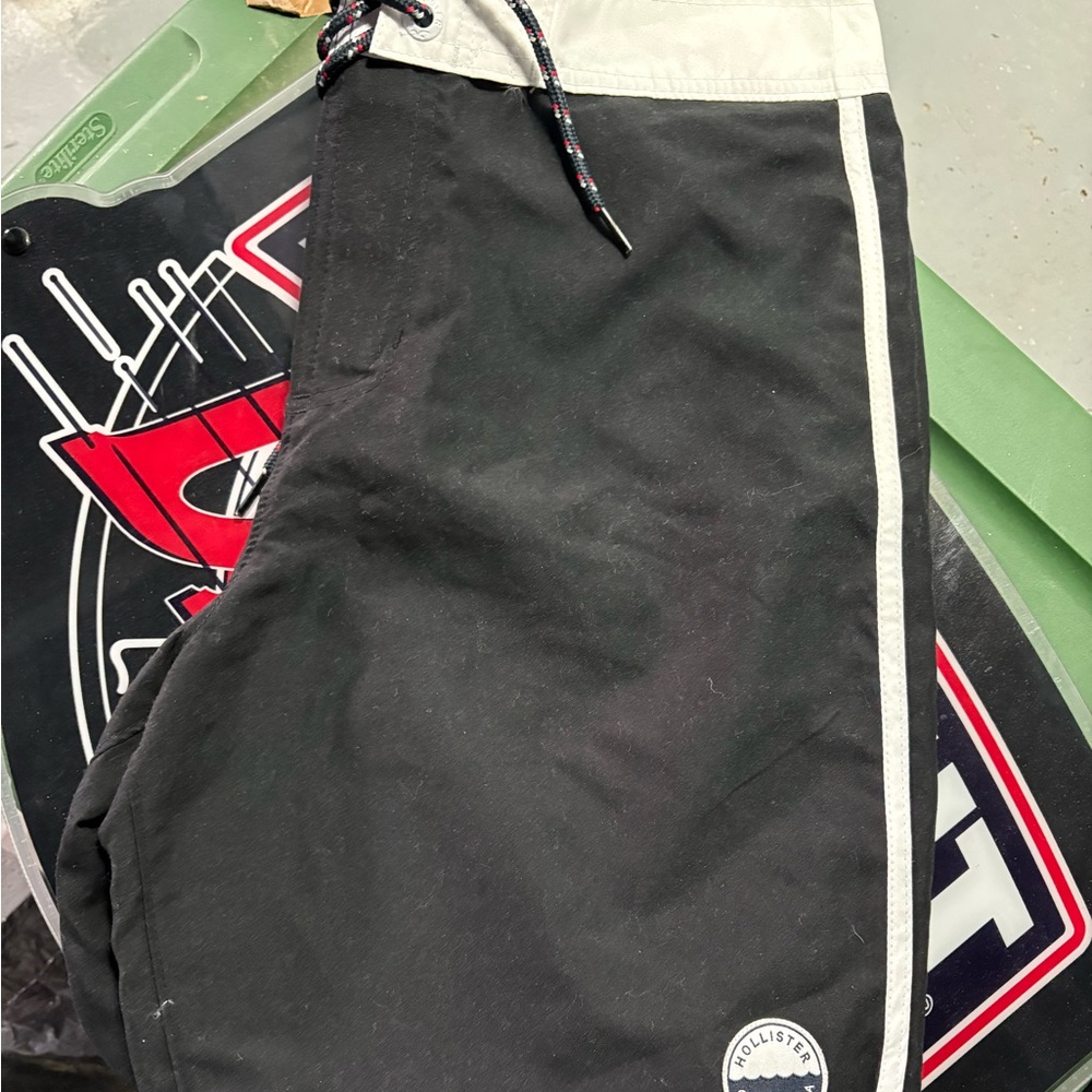 New Hollister Black Drawstring swim trunk with Trim